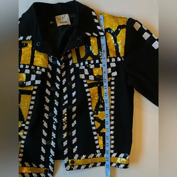 90s Vintage sequin TAXI Jacket Off Duty statement jacket🚕💛🧥🚧 - Picture 3 of 13